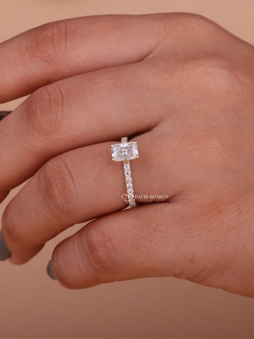 1.50CT-2.50CT Radiant Cut Moissanite Pave Diamond Engagement Ring