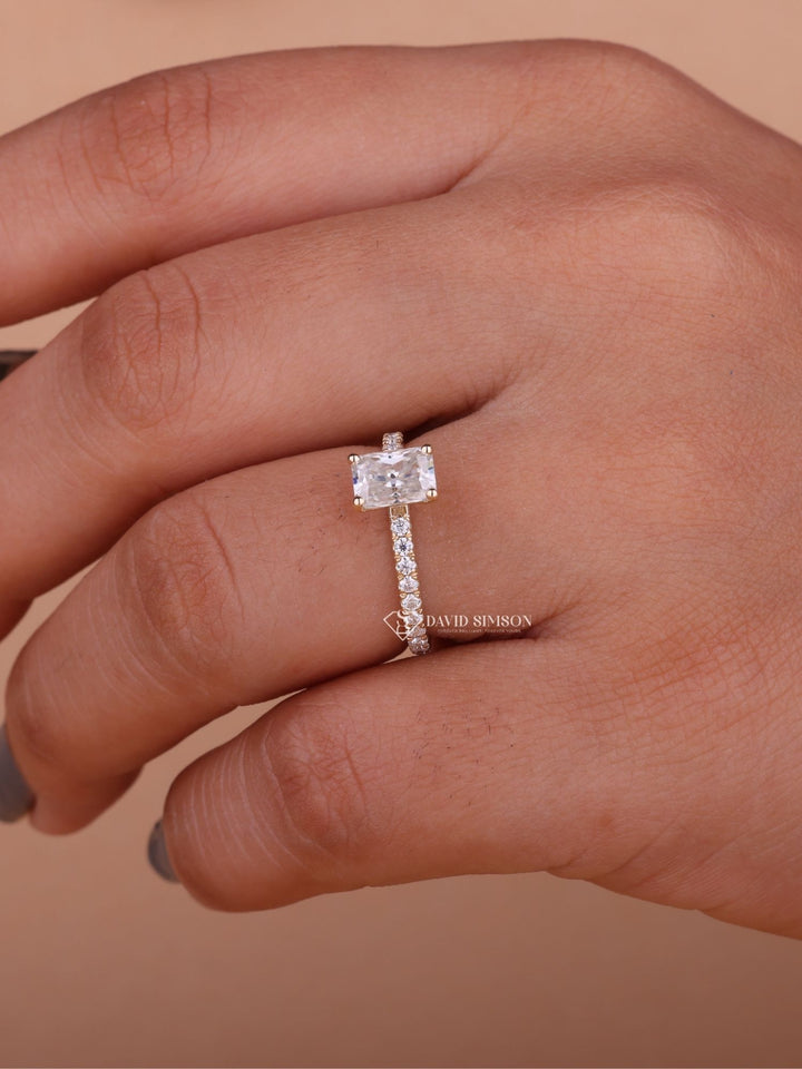 1.50CT-2.50CT Radiant Cut Moissanite Pave Diamond Engagement Ring