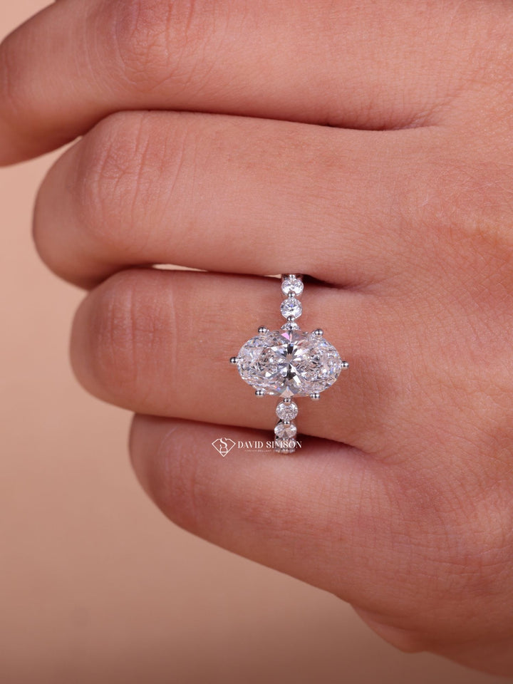 3.50CT-4.50CT Oval Cut Moissanite Diamond Floating Bubble Pave Engagement Ring