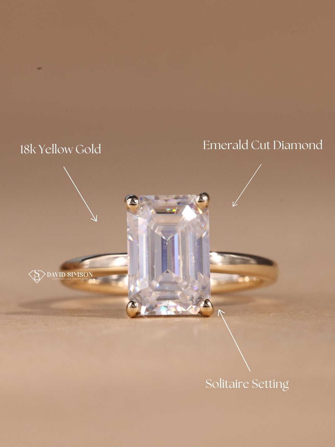 2.0CT-4.0CT Emerald Cut Diamond Moissanite Solitaire Engagement Ring
