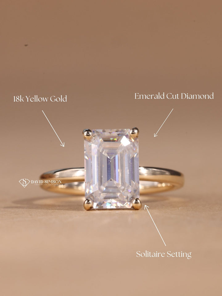 2.0CT-4.0CT Emerald Cut Diamond Moissanite Solitaire Engagement Ring