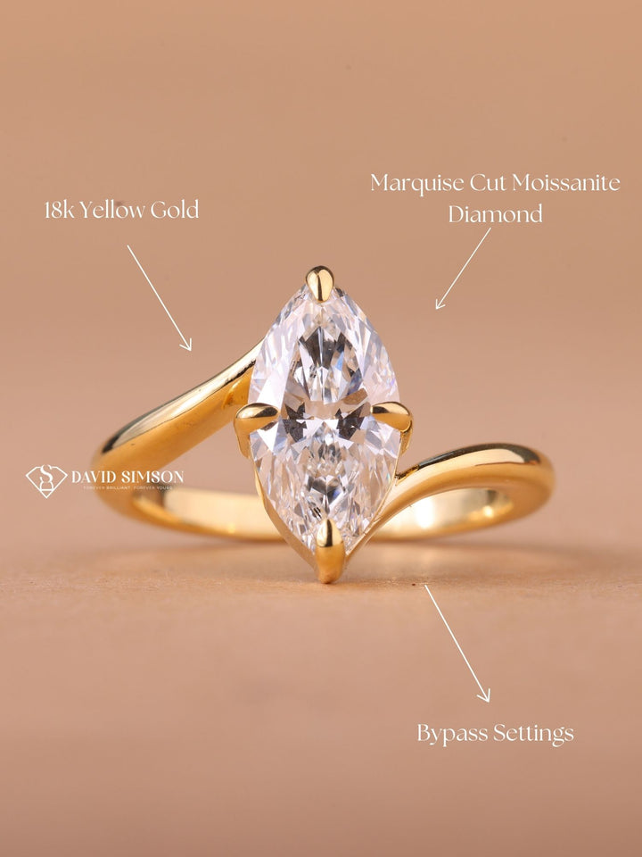 2.0CT-3.0CT Marquise Cut Moissanite Diamond Bypass Engagement Ring