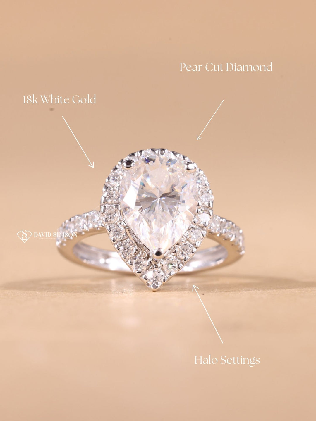 1.0CT-2.0CT Pear Cut Moissanite Halo Diamond Engagement Ring