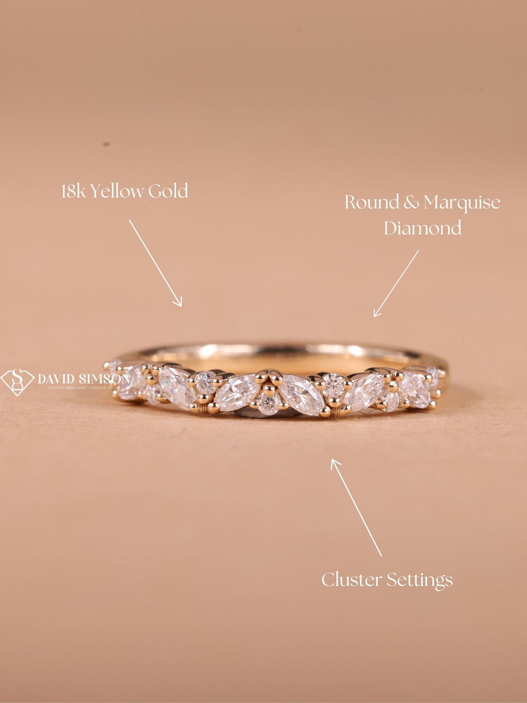 Round & Marquise Cut Moissanite Diamond Half Eternity Wedding Band