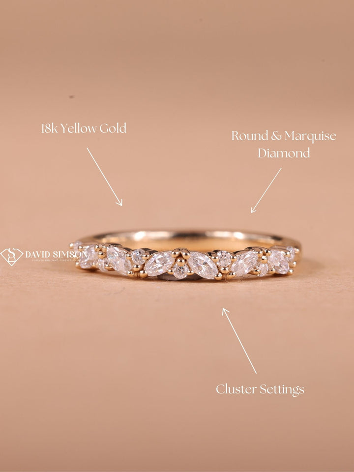 Round & Marquise Cut Moissanite Diamond Half Eternity Wedding Band