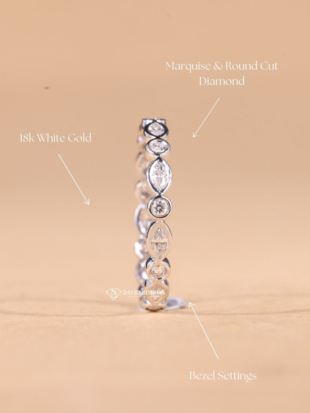 Round & Marquise Cut Moissanite Diamond Bezel Set Eternity Wedding Band