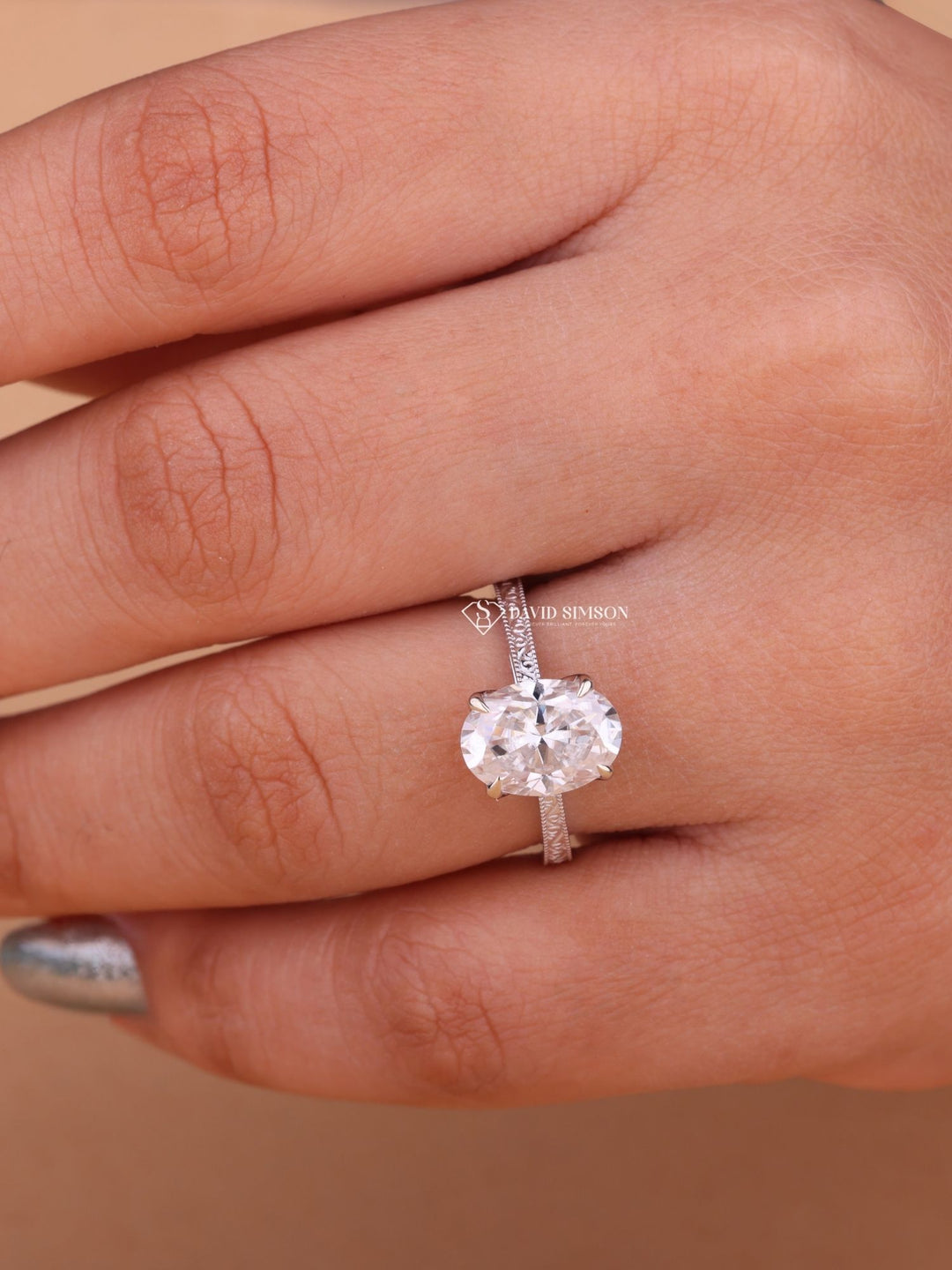 2.0CT-3.0CT Oval Cut Moissanite Vintage Milgrain Pave Diamond Engagement Ring