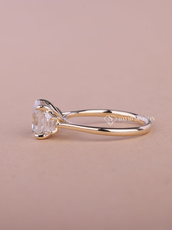 1.0CT-2.0CT Asscher Cut Three Stone Moissanite Diamond Engagement Ring