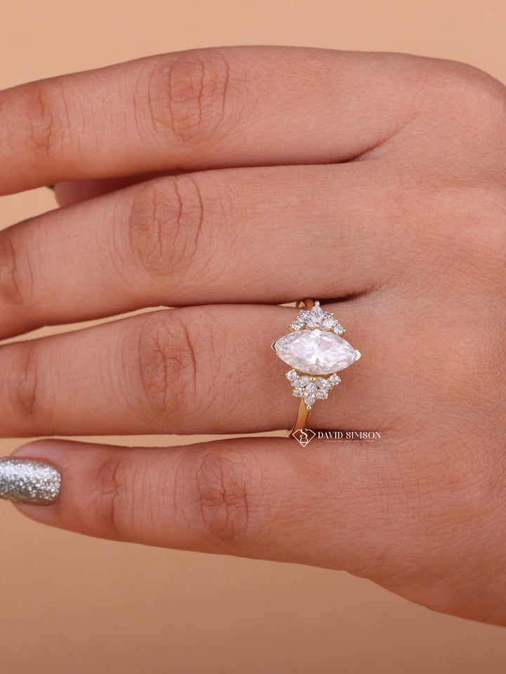3.0CT-4.0CT Marquise Cut Moissanite Diamond Cluster Engagement Ring