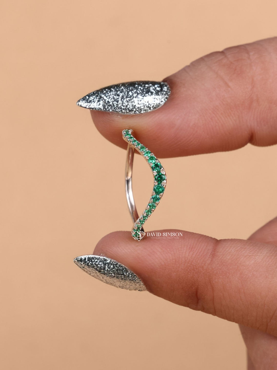 Green Round Cut Moissanite Diamond Curved Half Eternity Wedding Band