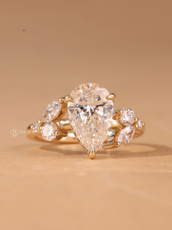 3.0CT-4.0CT Pear Cut Moissanite Diamond Nature Inspired Engagement Ring