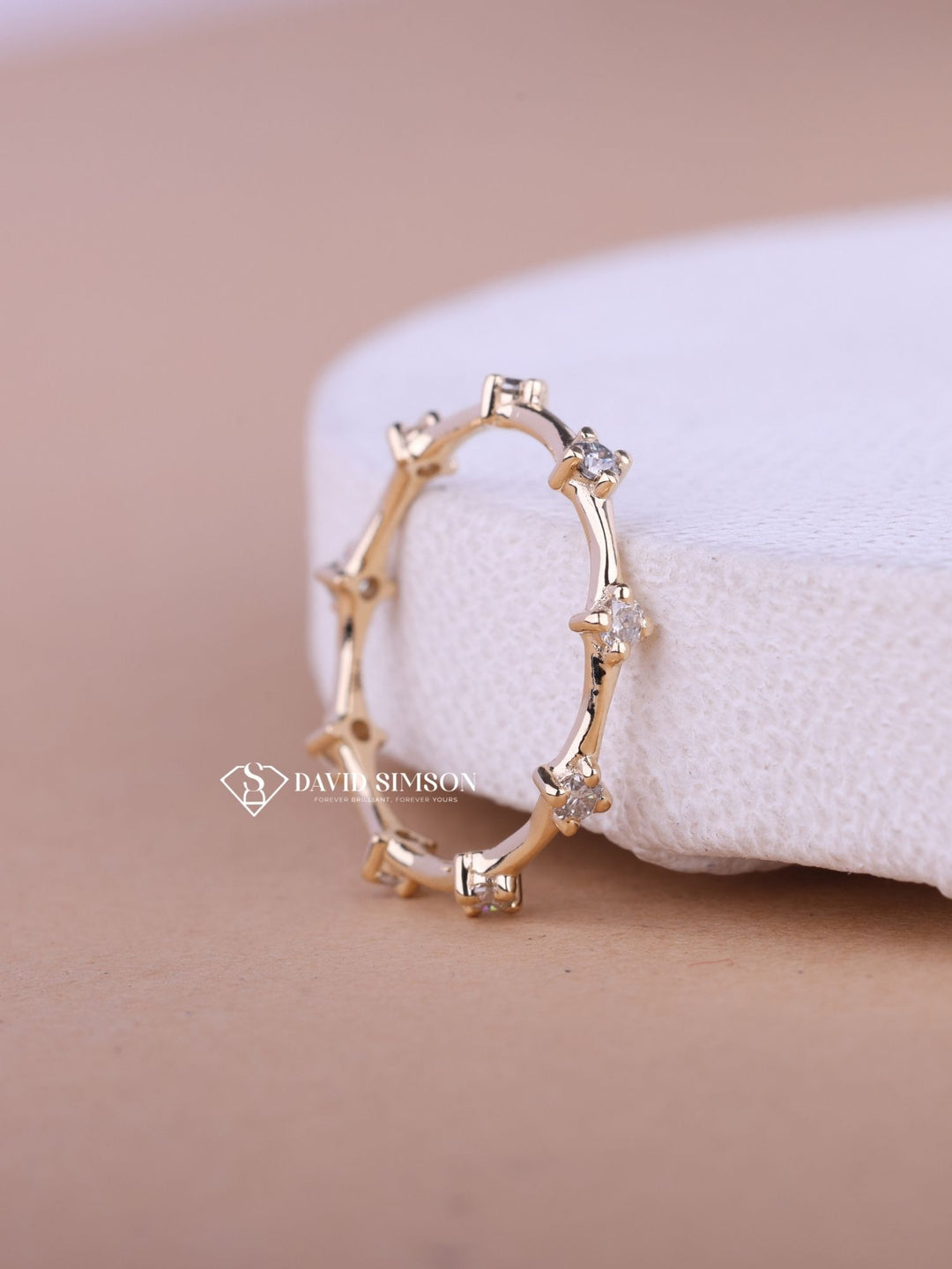 Round Cut Moissanite Distance Diamond Wedding Band for Women