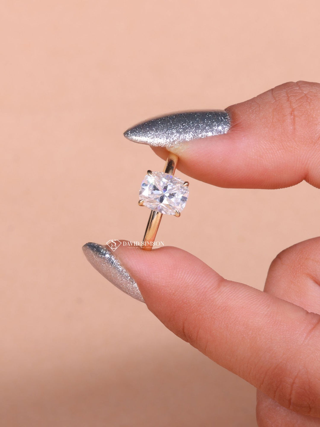 2.0CT-4.0CT Cushion Cut Moissanite Diamond Hidden Halo Engagement Ring