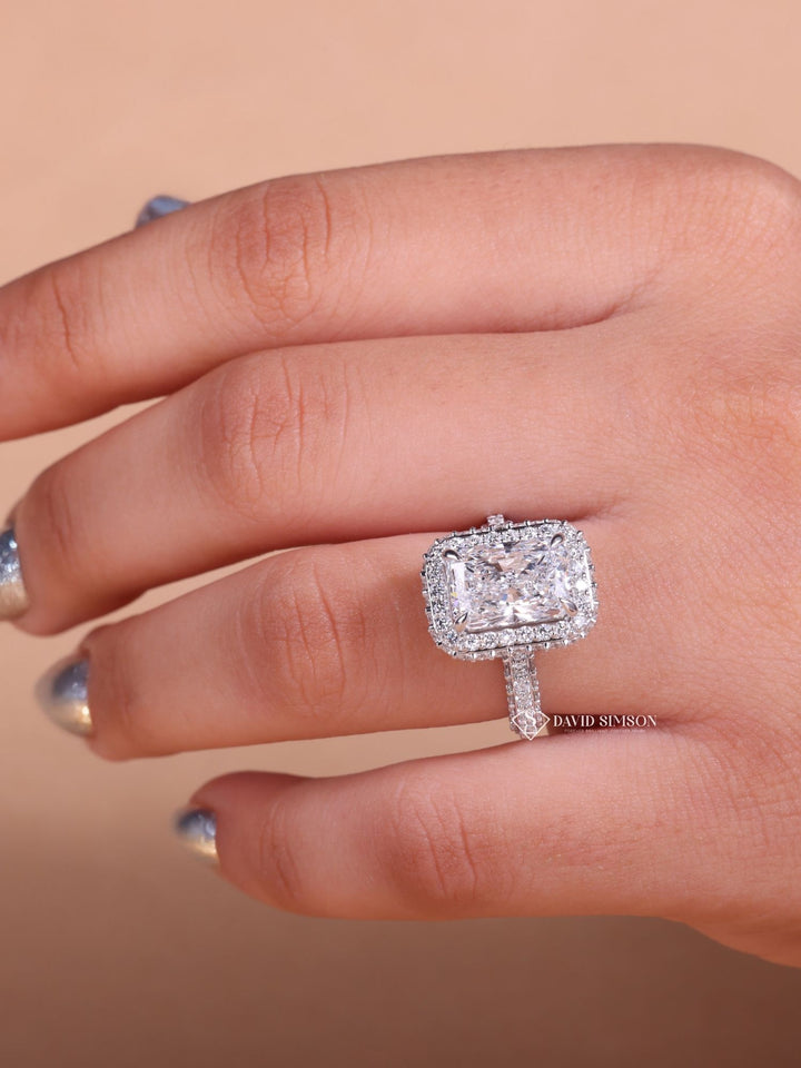 3.0CT-4.0CT Radiant Cut Moissanite Double Halo Diamond Engagement Ring