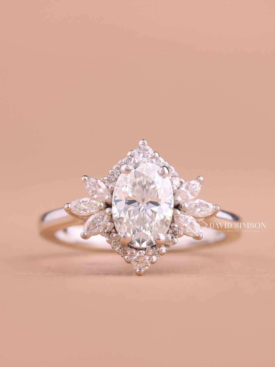 2.0CT-3.0CT Oval Cut Moissanite Diamond Cluster Engagement Ring
