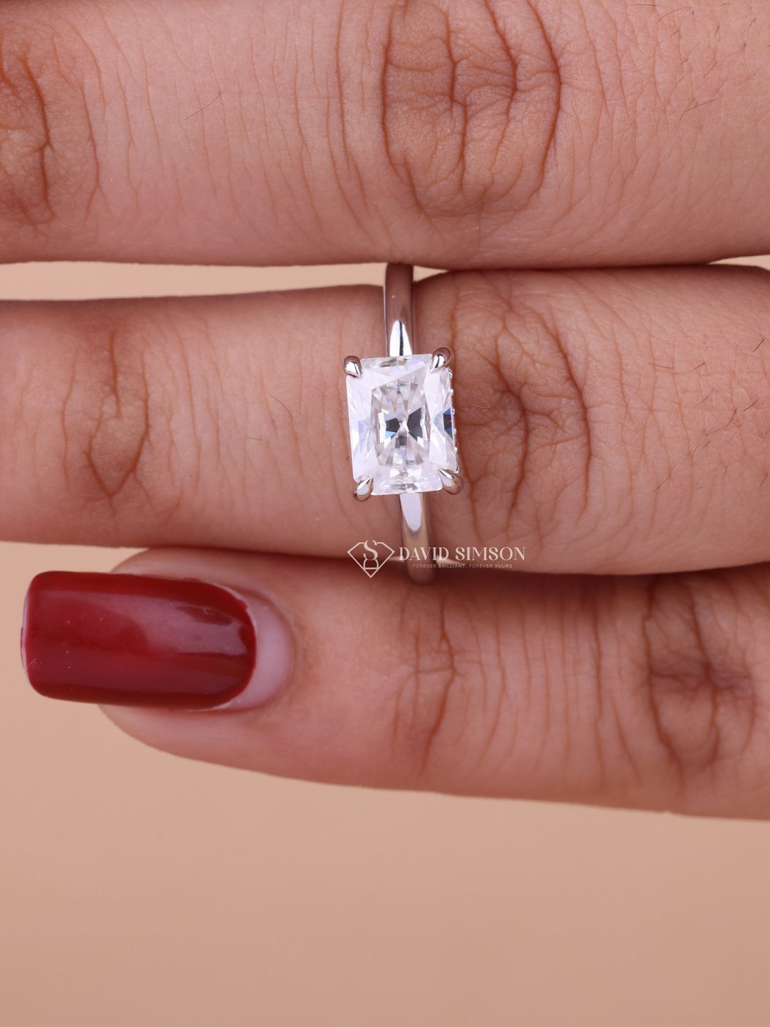 1.50CT-2.50CT Radiant Cut Moissanite Diamond Hidden Halo Engagement Ring