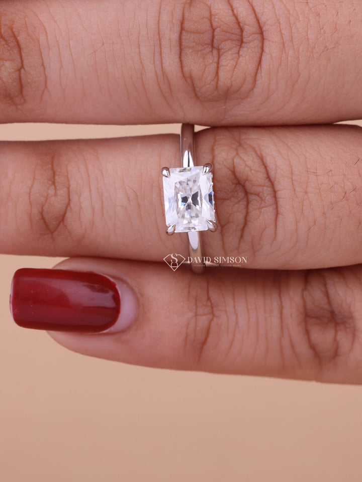 1.50CT-2.50CT Radiant Cut Moissanite Diamond Hidden Halo Engagement Ring