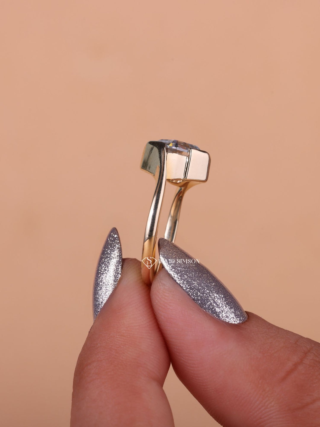 2.50CT-3.50CT Asscher Cut Moissanite Bypass Diamond Engagement Ring