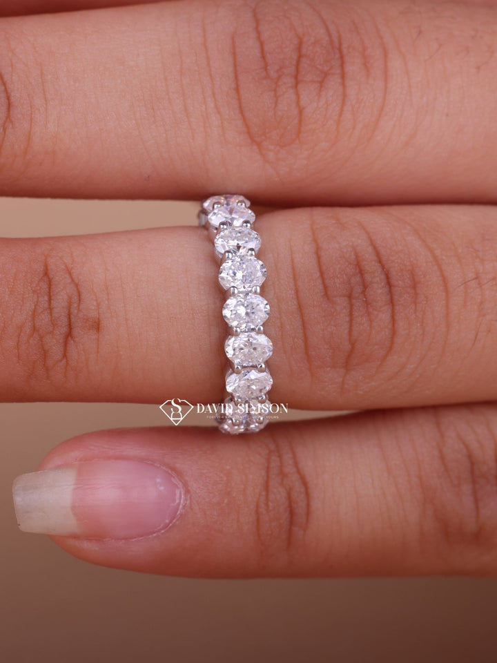 Oval Cut Moissanite Diamond Full Eternity Shared Prongs Wedding Band