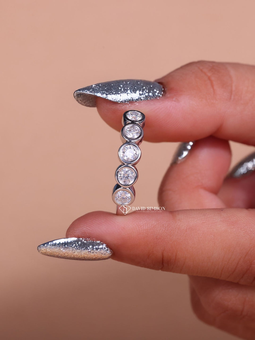 Bezel Set Round Cut Moissanite Diamond Eternity Wedding Band