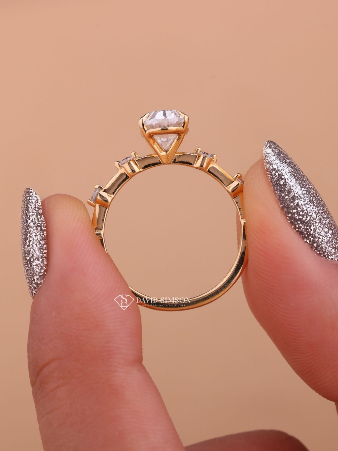 1.0CT-2.0CT Oval Cut Moissanite Diamond Distance Pave Engagement Ring