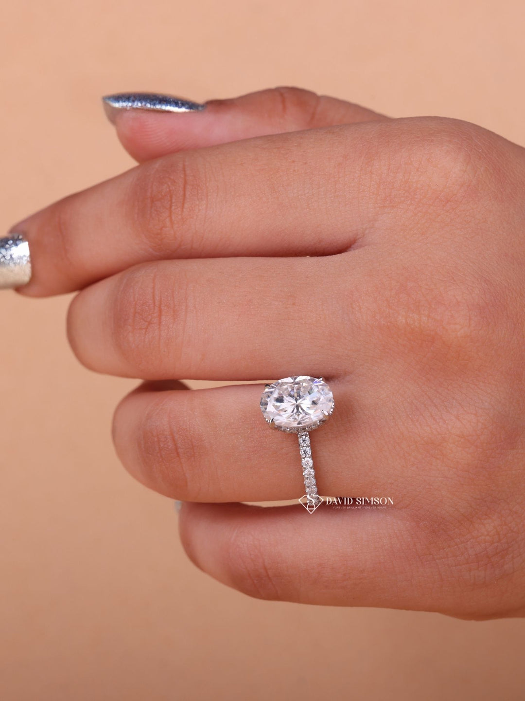 2.0CT-3.0CT Oval Cut Moissanite Diamond Hidden Halo Engagement Ring