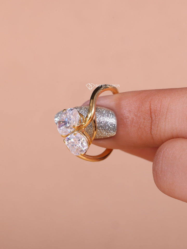 1.50CT Oval & 1.0CT Cushion Cut Moissanite Toi et Moi Diamond Engagement Ring