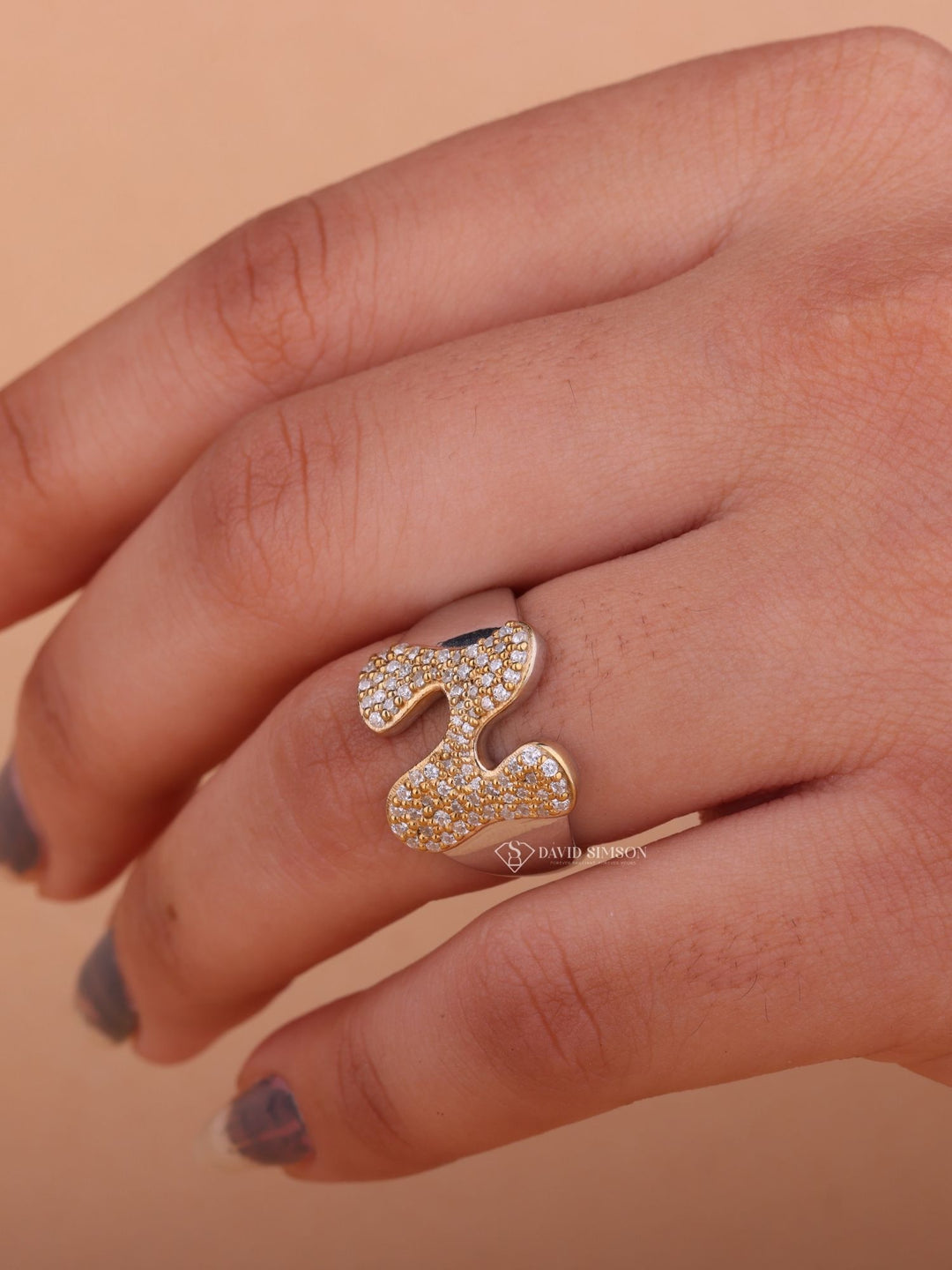 Round Cut Moissanite Diamond N Latter Engagement Ring for Her