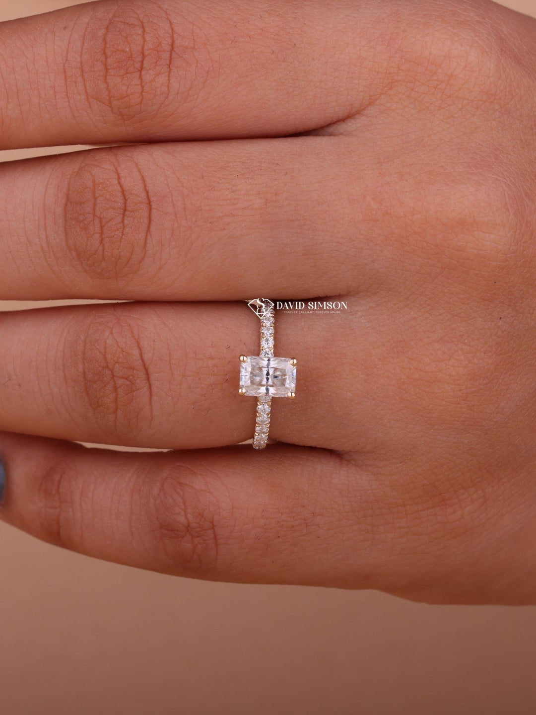 1.50CT-2.50CT Radiant Cut Moissanite Pave Diamond Engagement Ring