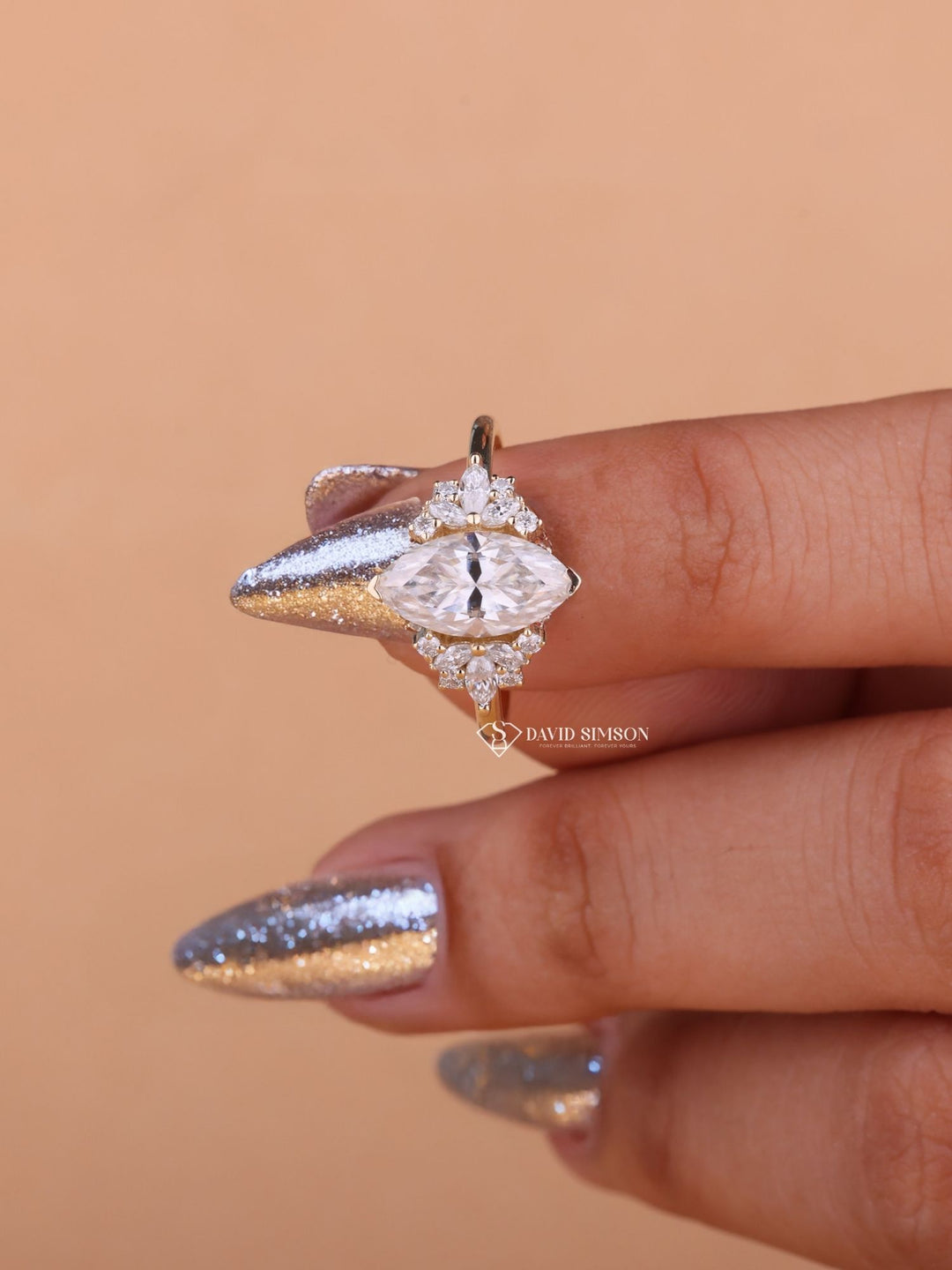 3.0CT-4.0CT Marquise Cut Moissanite Diamond Cluster Engagement Ring