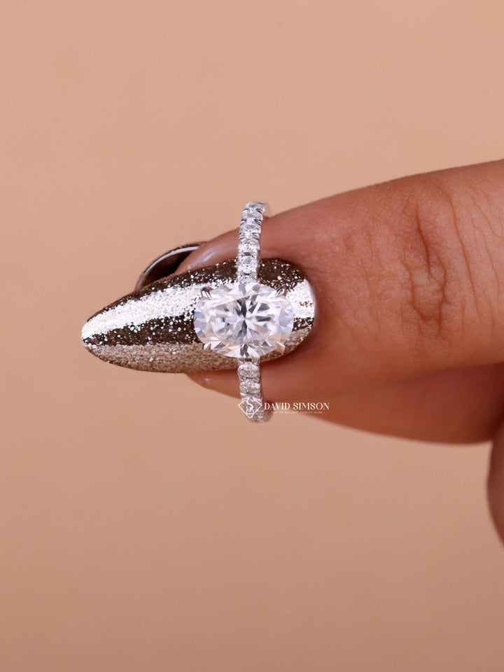 1.50CT-2.50CT Oval Cut Moissanite Hidden Halo & Pave Diamond Engagement Ring