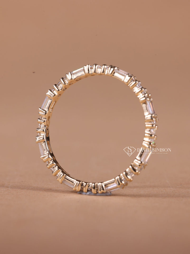 Round & Baguette Cut Moissanite Diamond Full Eternity Wedding Band