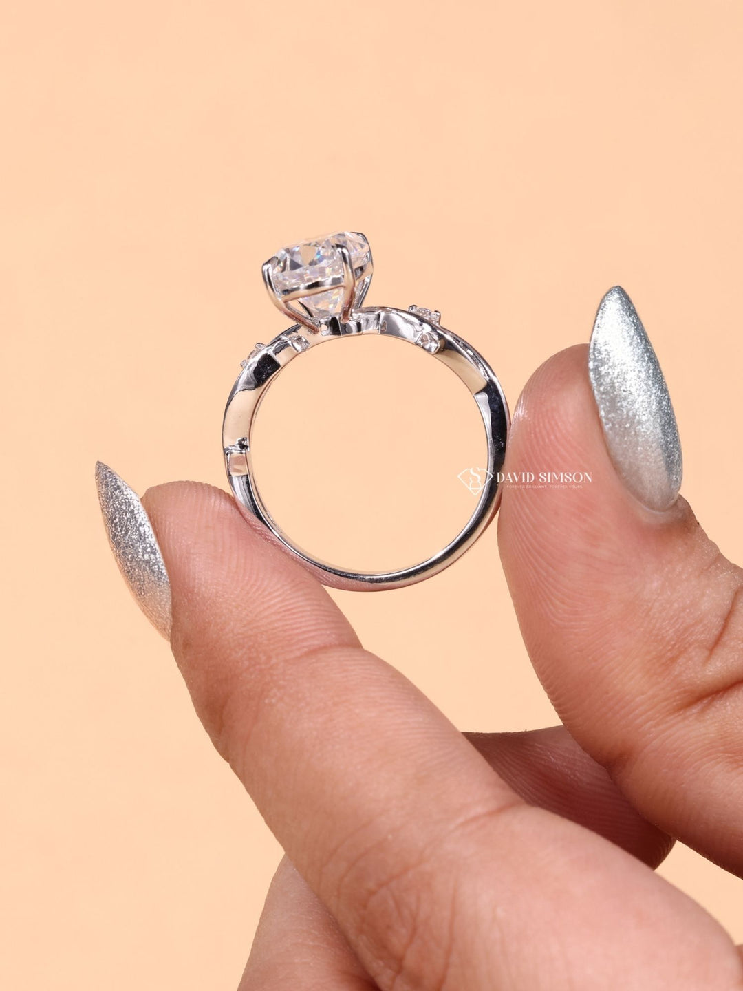 1.50CT-2.50CT Oval Cut Moissanite Nature Inspired Diamond Engagement Ring