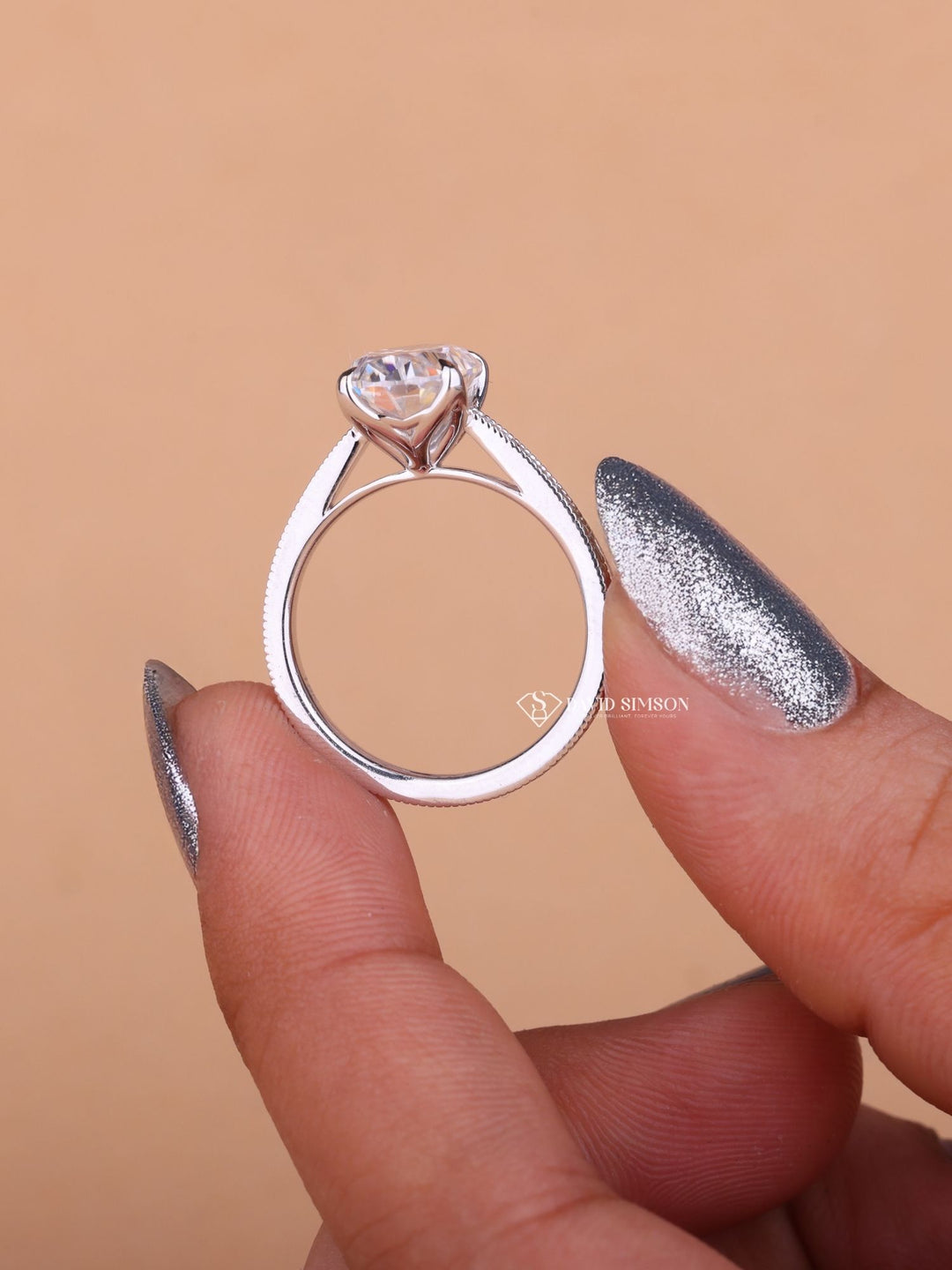 2.0CT-3.0CT Oval Cut Moissanite Vintage Milgrain Pave Diamond Engagement Ring