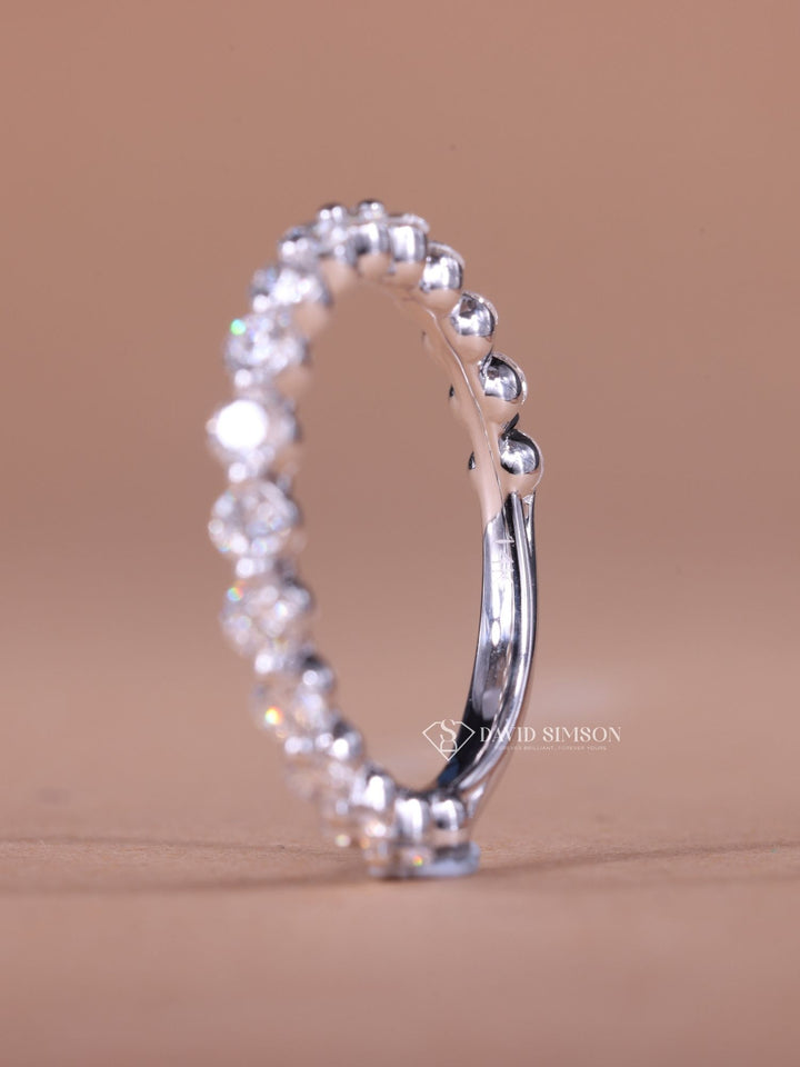 Round Cut Moissanite Diamond Half Eternity Wedding Band