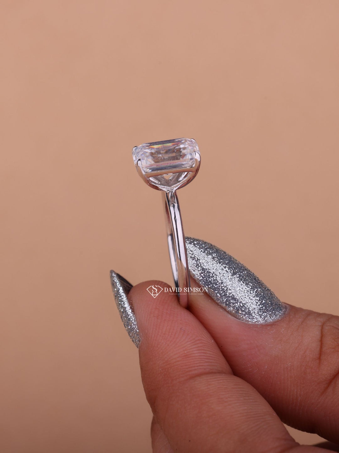 3.0CT Emerald & 2.0CT Oval Cut Moissanite Two Stone Diamond Engagement Ring