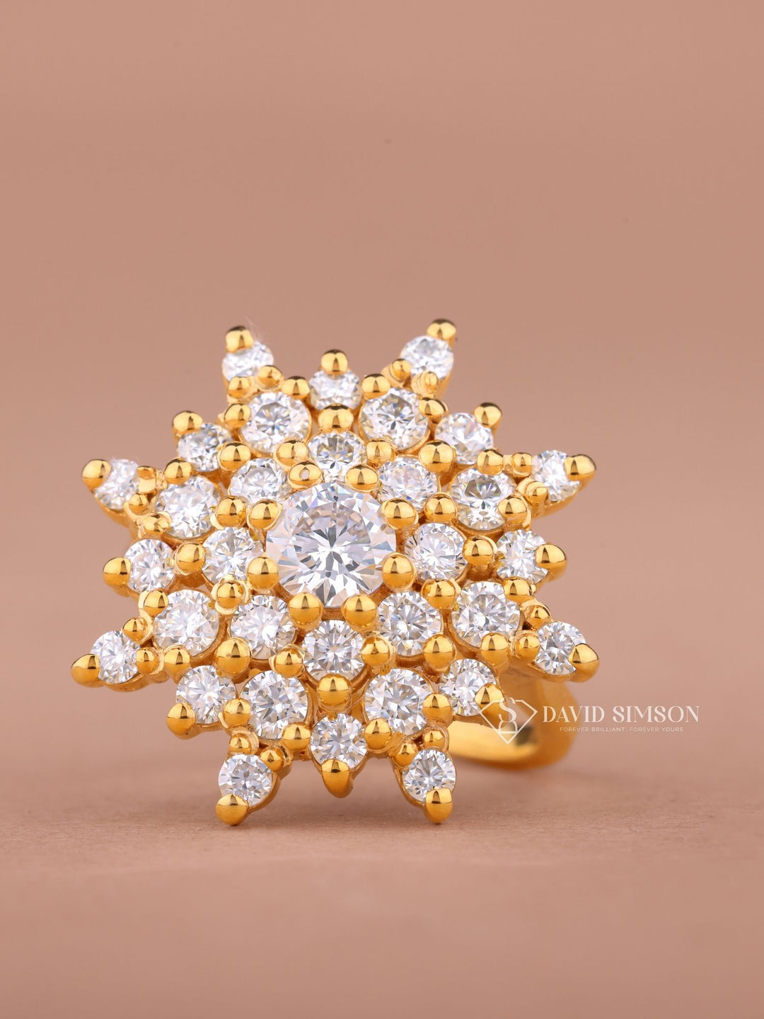 Round Cut Moissanite Diamond Starburst Engagement Ring