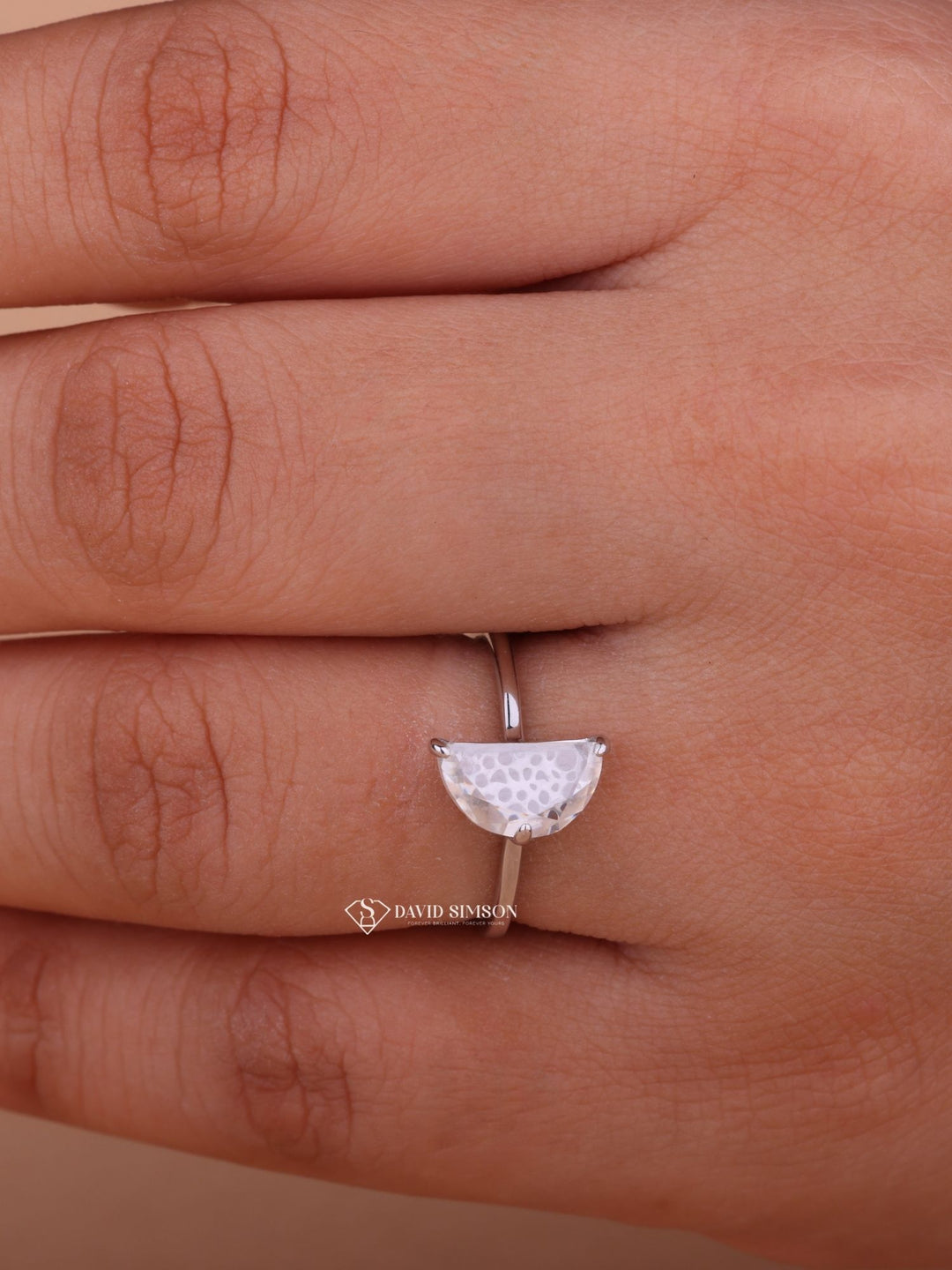 1.0CT-2.0CT Half Moon Cut Moissanite Solitaire Diamond Engagement Ring