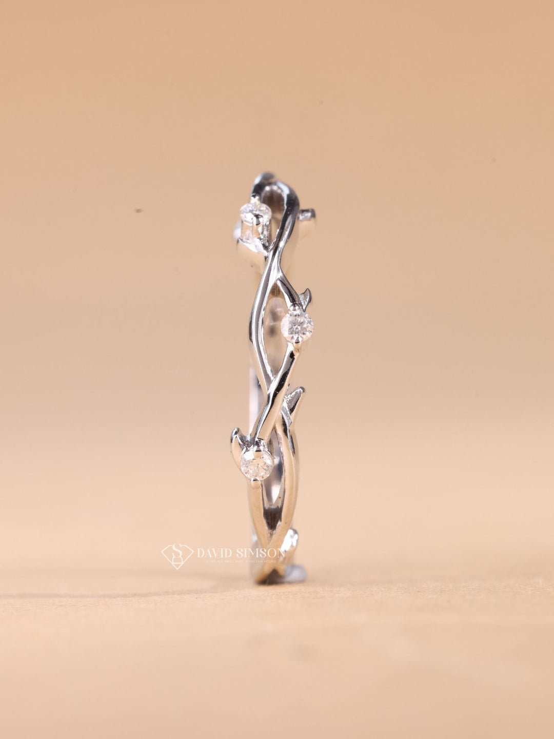 Round Cut Moissanite Diamond Twig Wedding Band