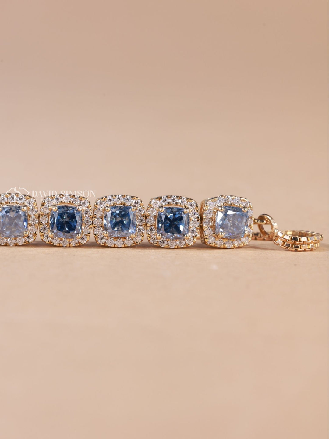 Blue Cushion Cut Moissanite Diamond Halo Bracelet for Women