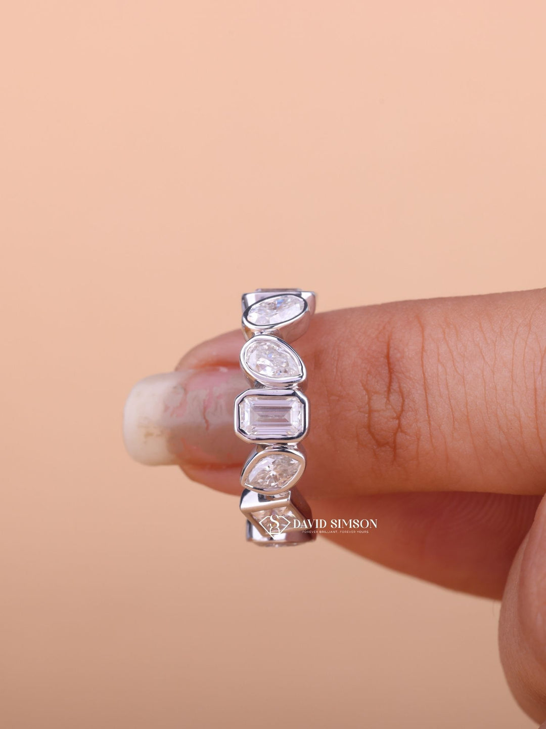 Mix Shape Moissanite Bezel Set Diamond Wedding Band for Women