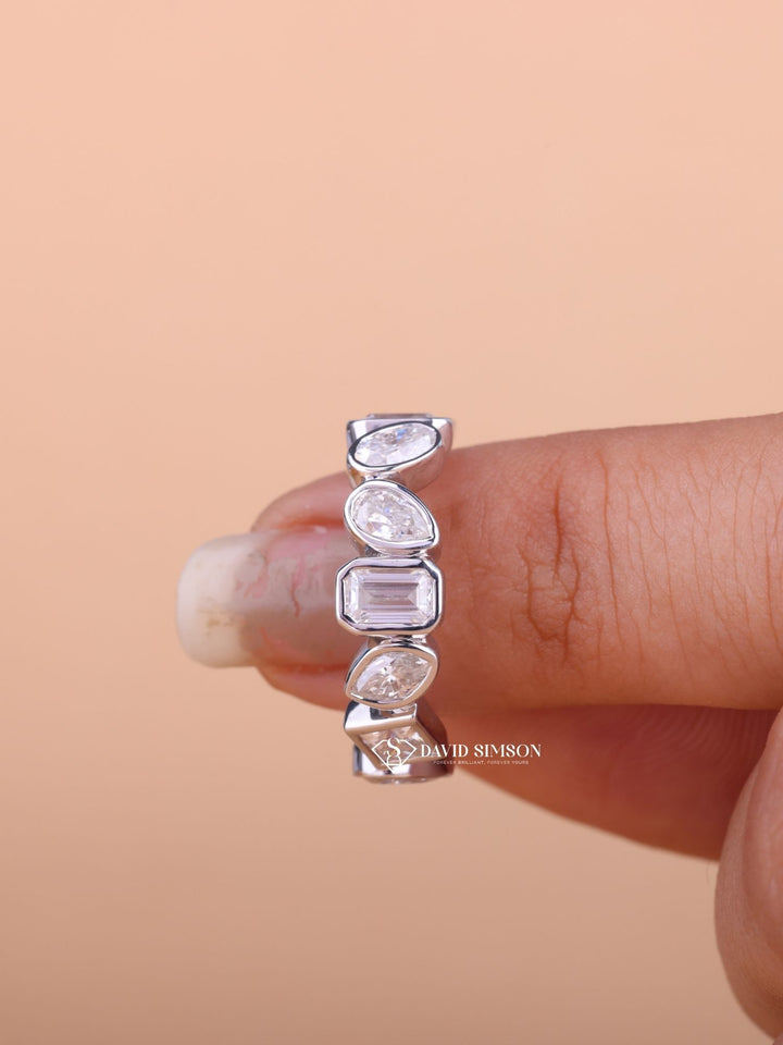 Mix Shape Moissanite Bezel Set Diamond Wedding Band for Women