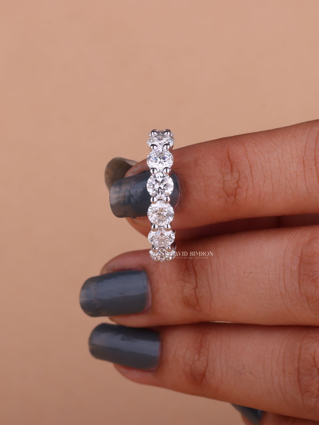 Round Cut Moissanite Diamond Shared Prongs Full Eternity Wedding Band