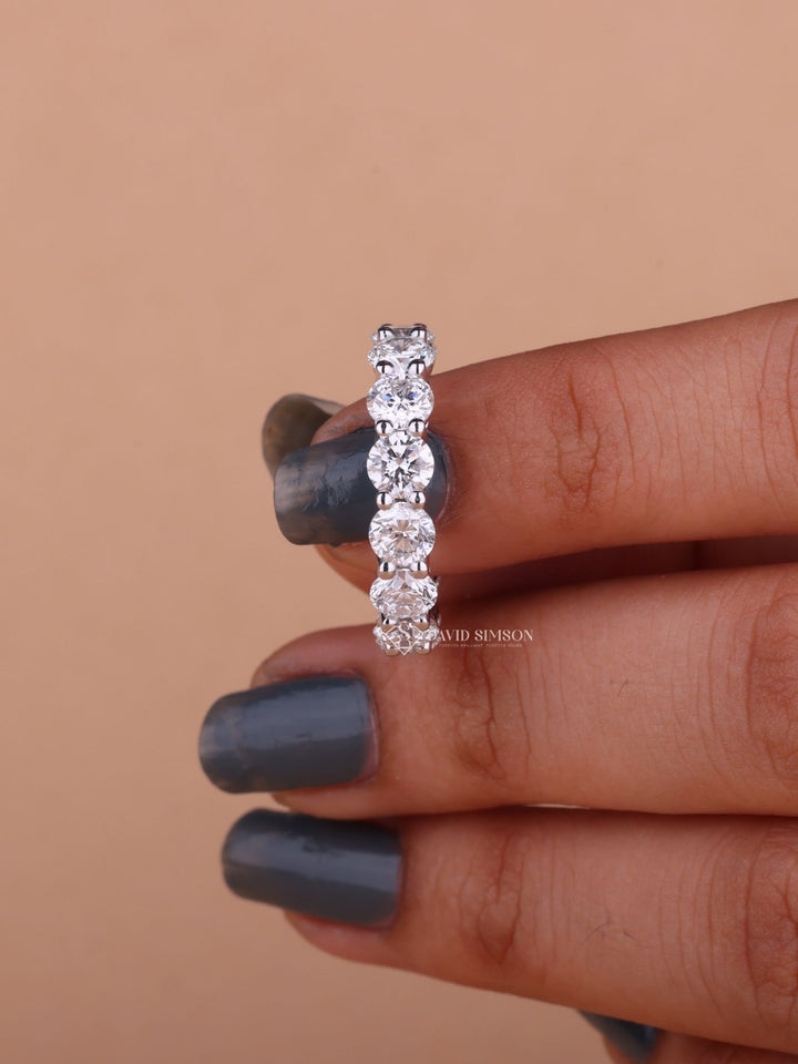 Round Cut Moissanite Diamond Shared Prongs Full Eternity Wedding Band