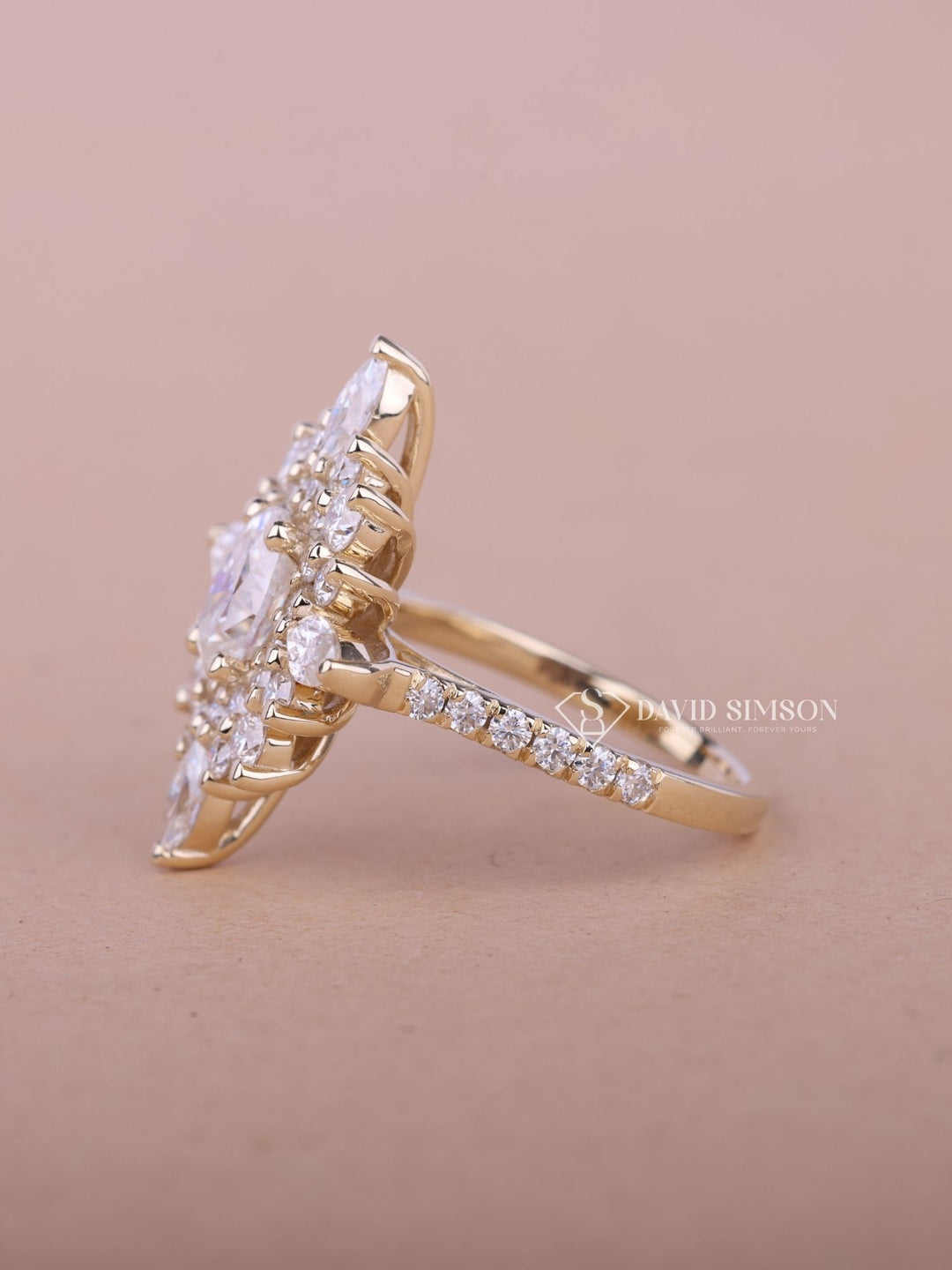 0.50CT-1.50CT Oval Cut Moissanite Diamond Halo Cluster Engagement Ring