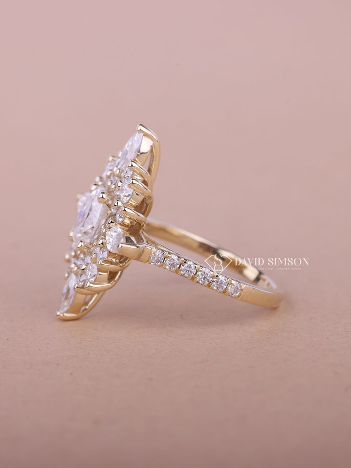 0.50CT-1.50CT Oval Cut Moissanite Diamond Halo Cluster Engagement Ring