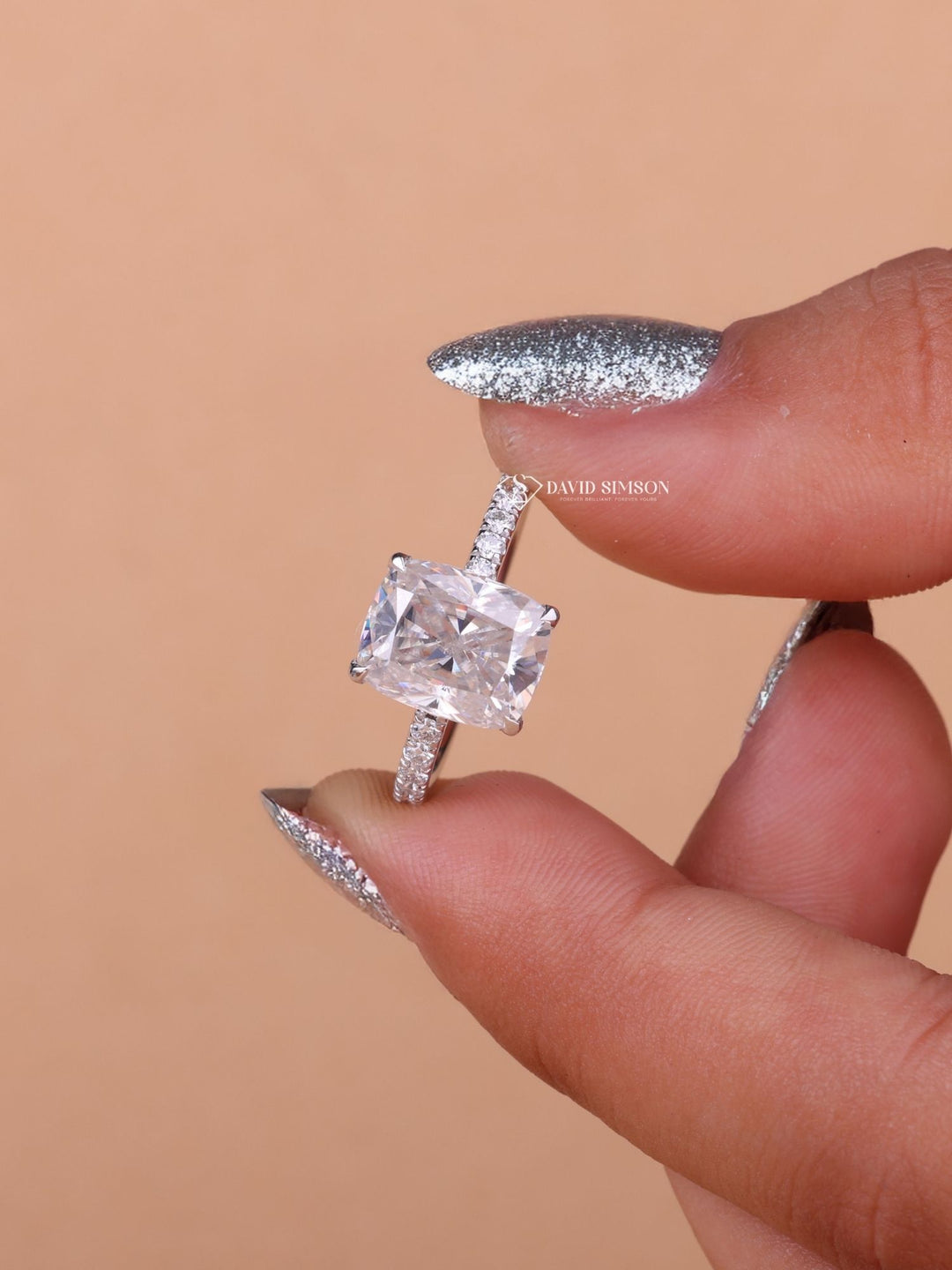 3.0CT-4.0CT Cushion Cut Moissanite Diamond Hidden Halo Engagement Ring