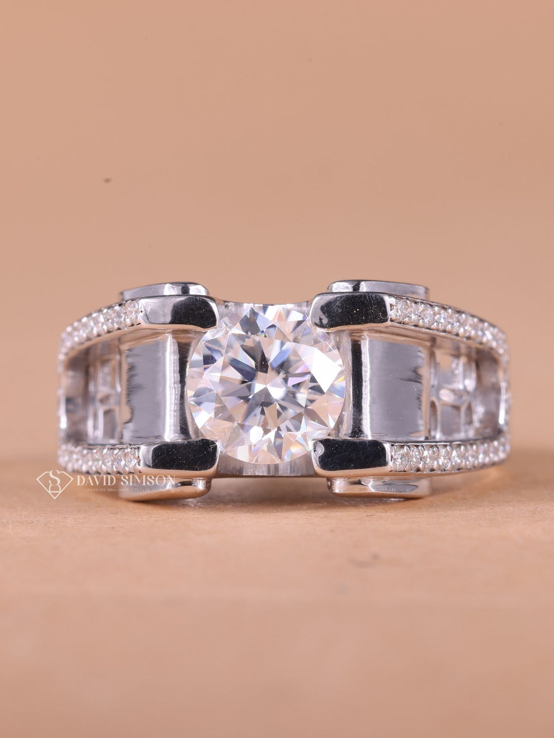 Round Cut Moissanite Diamond Vintage Pave Men's Wedding Ring