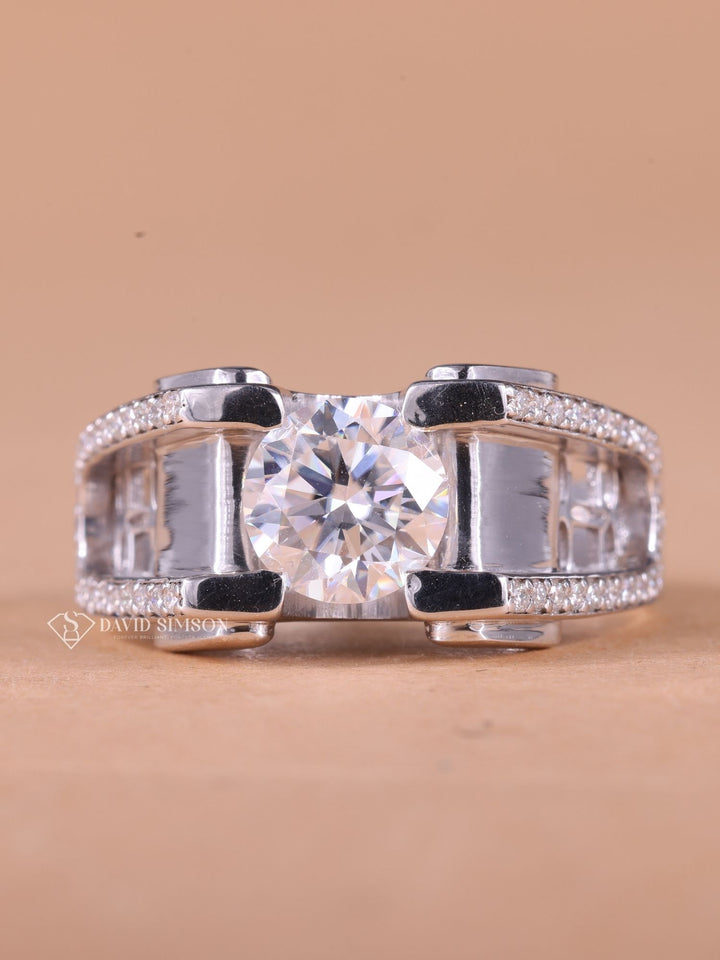 Round Cut Moissanite Diamond Vintage Pave Men's Wedding Ring
