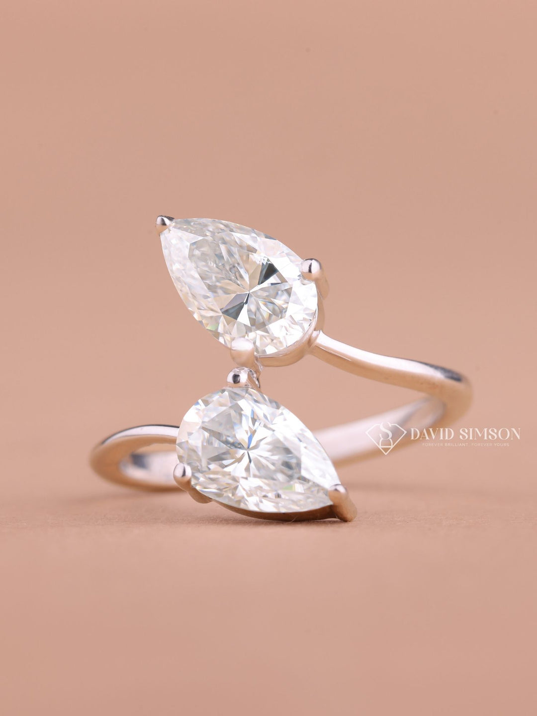 Pear Cut Moissanite Diamond Toi et Moi Open Engagement Ring for Her